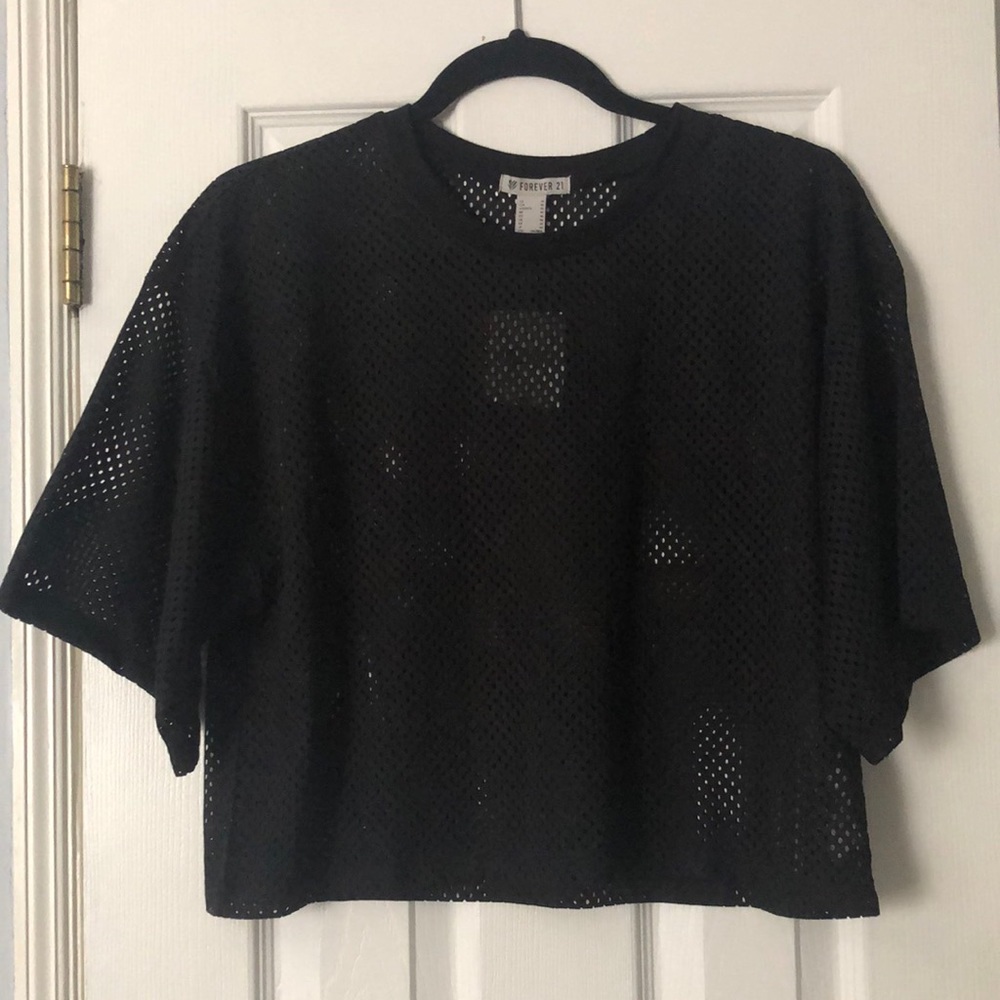 NWT Forever 21 Black Mesh Crop Top size Medium
